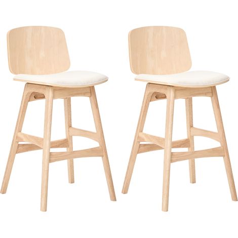 Conjunto de 2 sillas de bar estructura de madera asiento de tela sin reposabrazos marrón claro y beige claro Charleston