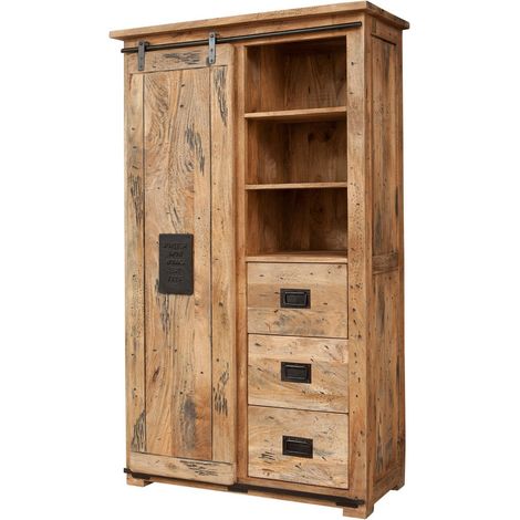 RAILWAY 114 Armadio in legno di mango - laccato / natur 100x45x175 (1/3)
