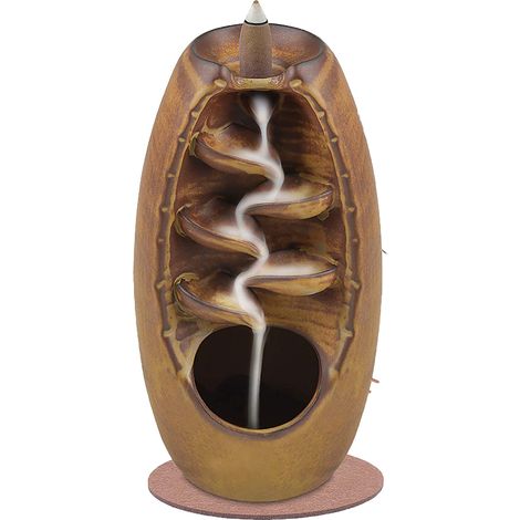 Brûleur d'encens à reflux en céramique, ornement d'aromathérapie pour la maison, avec 120 cônes d'encens à reflux et 30 bâtonnets d'encens, marron (1/5)