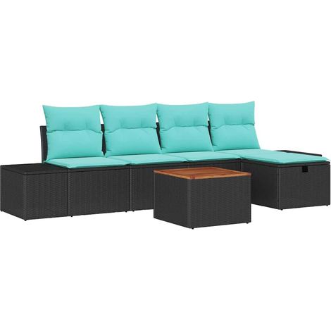 Garden Sofa Set 6 pcs Black Poly Rattan vidaXL (1/5)