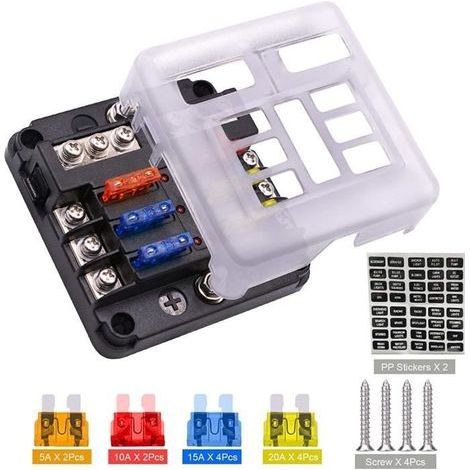 6 Voies Boîte à Fusibles NetBoat Fusible de Voiture 12V Porte Fusible avec 6 Voyants LED Couvercle de Protection pour (1/4)