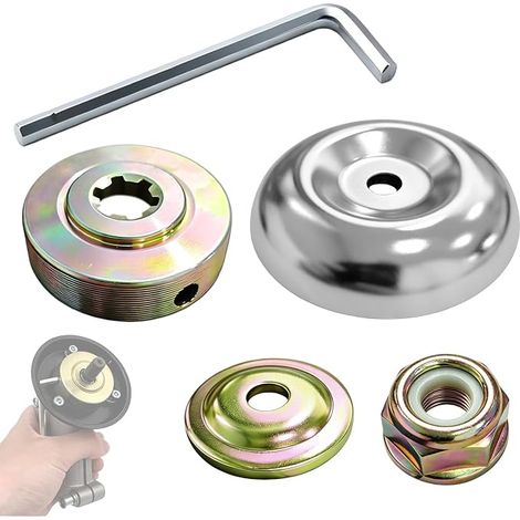 Kit de reparación universal para desbrozadoras: 5 piezas con tuercas metálicas, placas de montaje y adaptador de cuchilla. Compatible con la mayoría de los modelos. (1/5)