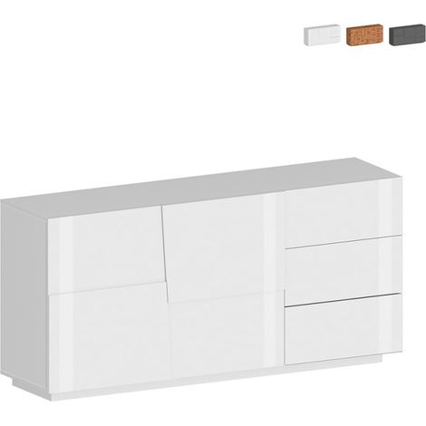 Aparador 2 puertas 3 cajones salón moderno dormitorio Glencoe - Blanco brillante