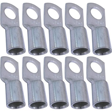 Aougo – Lot de 10 cosses électriques à oeillet tubulaire – Ø8mm – Non isolées – Pour conducteur 25mm² – Alliage de cuivre – Montage par sertissage