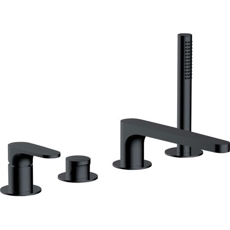 RAK Portofino Matt Black Deck Mounted 4 Tap Hole Bath Shower Mixer Tap - RAKPOR3013B (1/2)