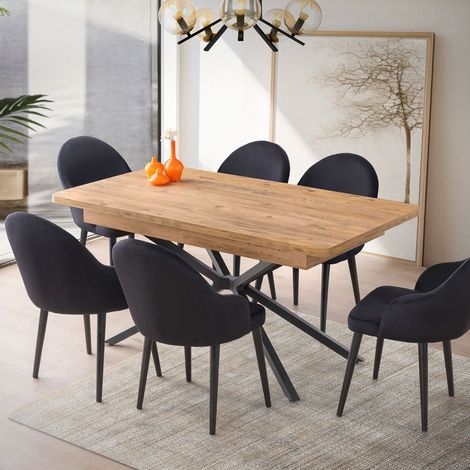 Table à manger rectangulaire extensible 160-200 cm décor naturel (1/5)