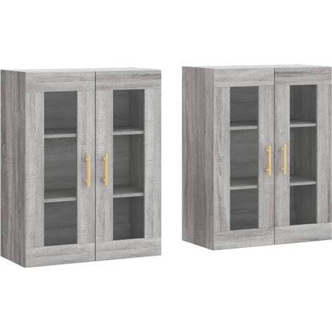 2 pcs Buffet，Bahut， Armoires murales sonoma gris bois d'ingénierie CFW99658 (1/5)