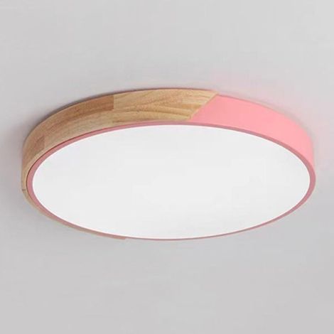 Plafonnier Bois, Dimmable 3000K-6000K Plafond Avec Télécommande, Moderne Plafonnier Chambre Pour Chambre Couloir Balcon (Rose,40CM)