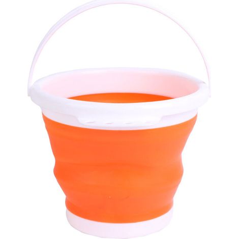 SABIR Seau Pliable en Silicone Seau Pliable Portable Voyage Bassin Télescopique Pêche Eau 3L Orange (1/5)