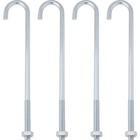 Lot de 4 boulons à crochet M10 J filetés à longue tige industrielle pour tuyauterie, jardin, clôture, projets de toiture, plaques de béton (250 mm) (1/4)