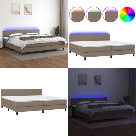 Sommier à lattes de lit et matelas et LED Taupe 200x200cm Tissu - Sommier Tapissier - Lit Avec Led - Matelas À Ressorts Ensachés - Têted Lit Ajustable - Éclairage LED - Home & Living (1/5)