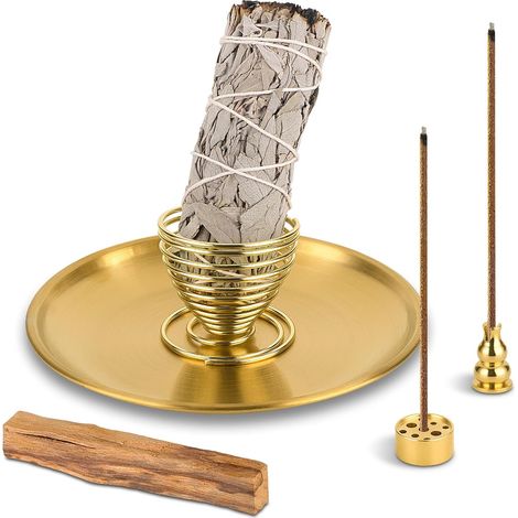 Lot de 4 Porte encens Palo Santo 5 en 1 avec récupérateur de Cendres en Aluminium de 14 cm, brûleur d’encens, Porte encens à Bobine Conique, décoration intérieure idéale pour la Salle de (1/5)