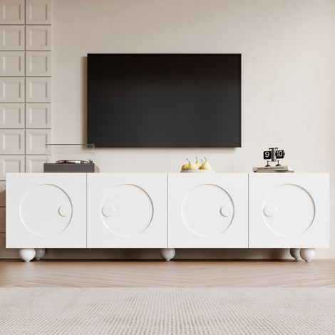 Meuble tv bas blanc 180, 5x38x50 cm avec design moderne et rangement intégré, style épuré (1/5)