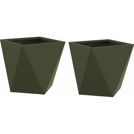 Set di 2 fioriere moderne da esterno 30 x 30 x 30 cm in acciaio verde oliva 020053055