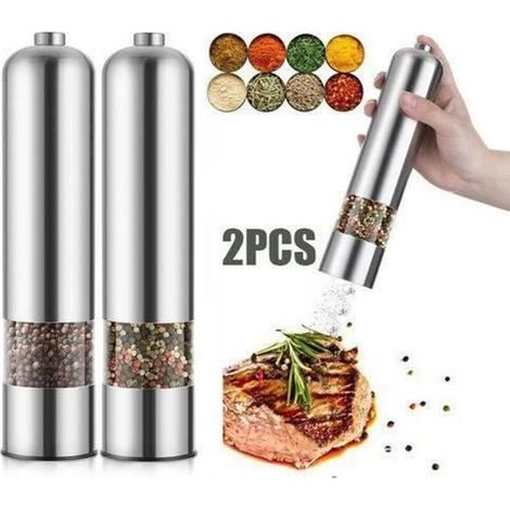 Set mit 2 Gewürzmühlen, Salzmühle, Pfeffermühle, elektrisch, LED, Edelstahl, für die Küche (1/4)