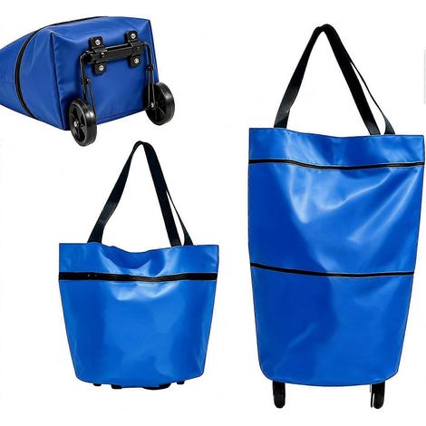 Chariot de courses pliable 2 en 1 - Chariot à sacs pliables avec roulettes pour faire les courses, aller au marché ou camper (1/5)