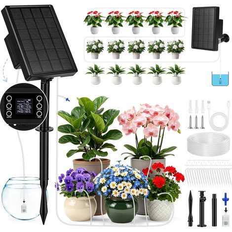 Arrosage Automatique Solaire pour 20 Plantes en Pot, Systeme Arrosage Automatique Goutte a Goutte avec 15M Tuyau Arrosage, Arrosage Solaire pour Balcon, Jardin et Serre (1/5)