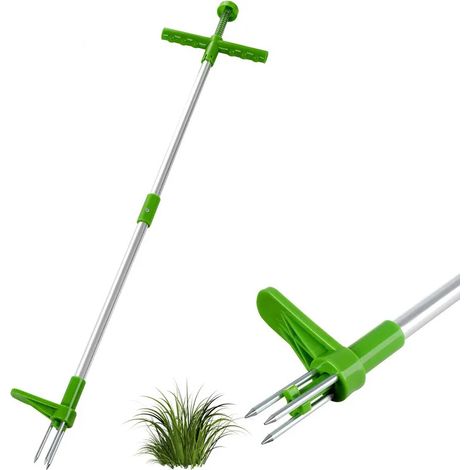 Estirpatore manuale per erbacce, lungo 100 cm, con 3 artigli in acciaio inox e pedale per la rimozione delle radici, attrezzo per diserbo verticale per prati e giardini.