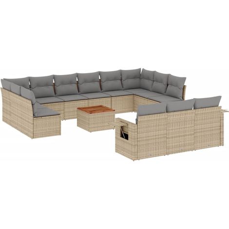 Salon de jardin et coussins 14 pcs mélange beige résine tressée (1/3)