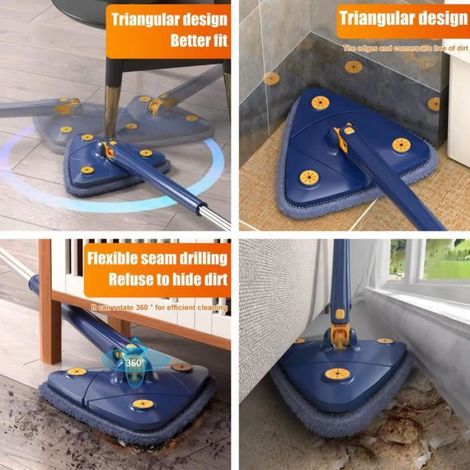 Balai de Nettoyage Rotatif à 360 ° Balai de Nettoyage Triangle télescopique avec Fonction de Compression Automatique de l'eau (1/4)