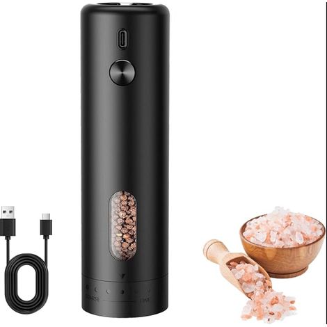 Moulin à Poivre Électrique Rechargeable, Épices avec Lumière LED, Récipient, Convient pour BBQ/Dîner/Cadeau,Noir (1/5)