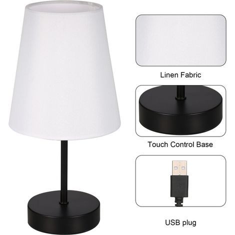 SJLERST Stoff-Nachttischlampe mit 3-farbiger LED-Lampe, Touch-Bedienung, Schreibtischlampe für Wohnzimmer, Schlafzimmer, Arbeitszimmer (1/5)