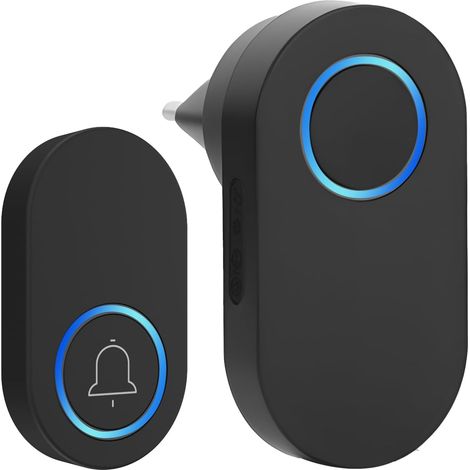 Wasserdichte, kabellose Türklingel mit 300 Metern Reichweite, IP44-wasserdichter Funkgong mit Batterie, 60 Melodien, 4 Lautstärkestufen, Mini-Türklingel für Zuhause, Büro und Hotel (1/5)