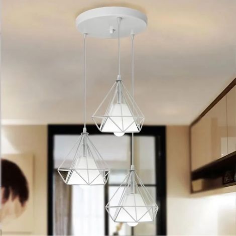 Suspension Luminaire Industrielle en Métal Blanc Lustre Plaofnnier en Cage Diamant Moderne 20CM pour Salon Chambre (1/4)