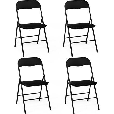 Idmarket – Lot de 4 chaises pliantes noires en PU – Structure métal robuste – Dimensions compactes 43,5 x 47 x 80 cm – Assise confortable 40 x 40 cm