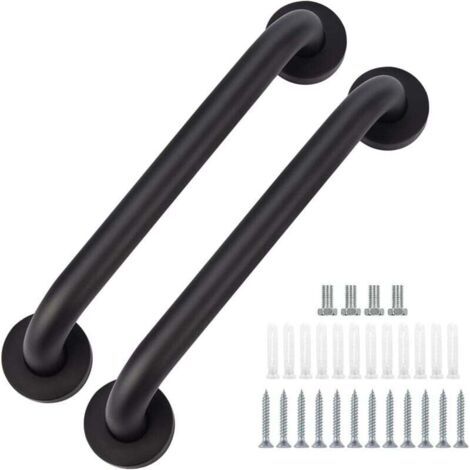Lot de 2 barres d'appui de salle de bain en acier inoxydable noir, 30 cm, adaptées pour baignoire, WC, cuisine, douche (1/4)