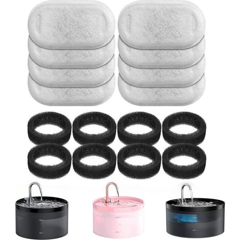 Cat Water Fountain Filters, 8 PCS Filters + 8 PCS Cat Water Fountain Sponges, Filter Hair (Sponges), Triple Filtration (Filters) (1/5)