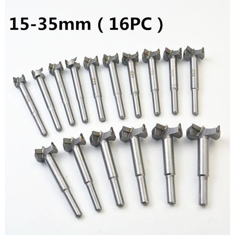 Fraise Carbure, L'installation de Portes Sphériques, Tiroirs, Mèches à Façonner Foret pour Faire Des Trous Propres à Fond Plat Dans Le Bois，Mèches Bois 16PCS (15MM - 35MM)