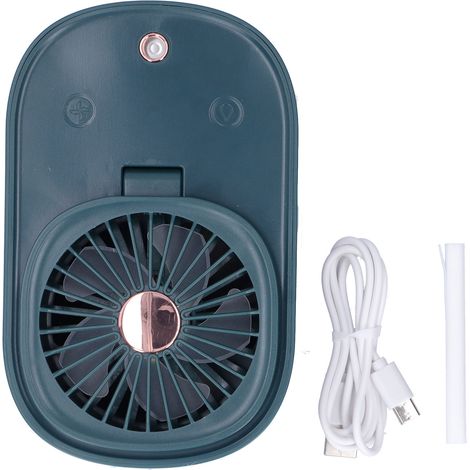 Ventilateur électrique portable 2 en 1 avec humidificateur, pliable à 90° pour bureau et maison - Bleu foncé (1/5)