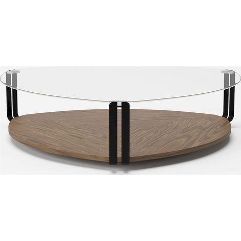 Table basse bois piètement acier peint plateau en verre trempé - Noyer, transparent (1/5)