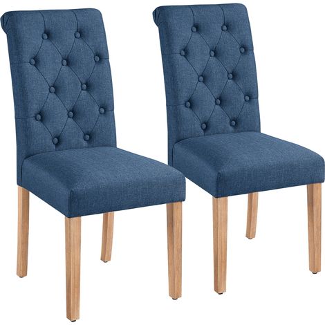 Homevive Juego de 2 Sillas de Comedor Silla Acolchada con Respaldo Alto Patas de Madera Silla Tela para Comedor Cocina Azul