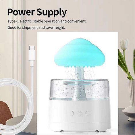 Regenwolken-Luftbefeuchter, Pilz-Luftbefeuchter, Wolken-Luftbefeuchter mit einstellbaren LED-Leuchten, Regenwolken-Diffusor, Fernbedienung (1/5)