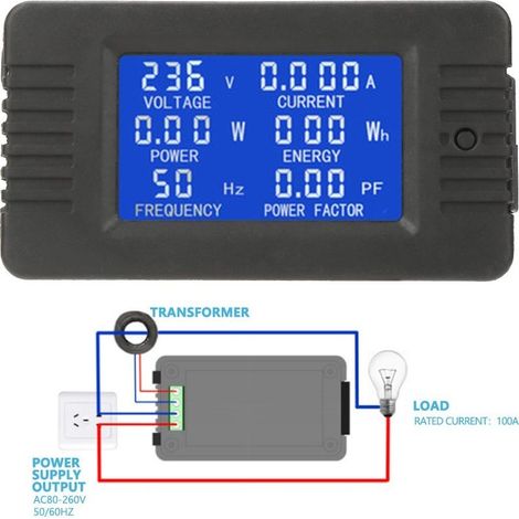 PZEM-022 AC 100A courant tension ampérage puissance énergie panneau mètre LCD affichage numérique ampèremètre voltmètre multimètre avec CT fermé (1/5)