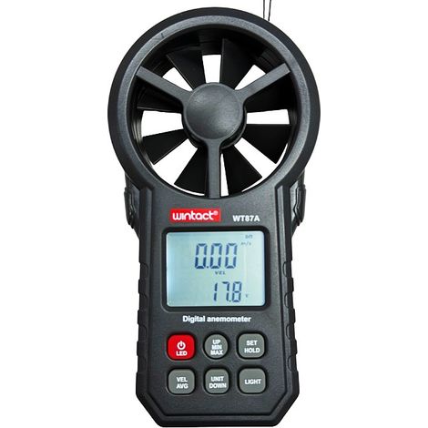 Handanemometer, digitales Windgeschwindigkeitsmessgerät (CFM) für HLK-Anlagen, Drohnenaufnahmen, Windchill, Windtemperatur (14 °F–113 °F) (WT87A) – 1 Stück