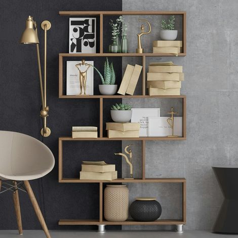 Etagère déstructurée effet bois de noyer - pieds métal JENA (1/5)
