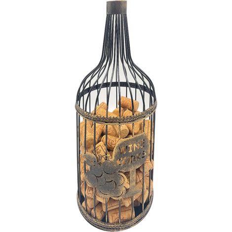 Elegante cestino portabottiglie in ferro per vino e tappi di sughero, Design