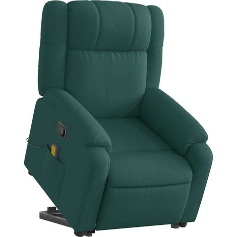 vidaXL Poltrona Alzapersona Massaggiante Verde Scuro in Tessuto