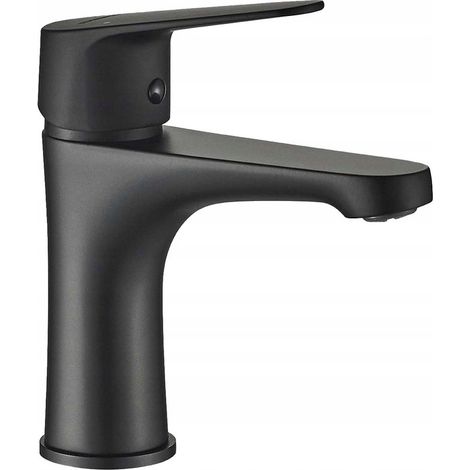 Robinet de lavabo sur pied noir Sagra avec bouchon clic-clac (1/4)