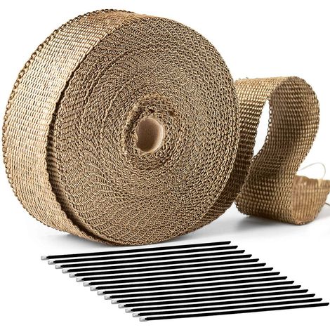 15M50MM Bande Thermique Echappement Ruban Isolant Collecteur Pot Echappement 6 serre-câbles en acier inoxydable (1/5)