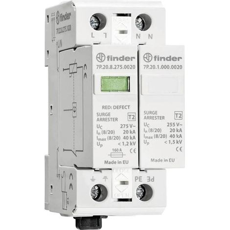Parafoudre monophasé FINDER 2P 275 VCA 11/20 kA – Modèle 7P2282750020