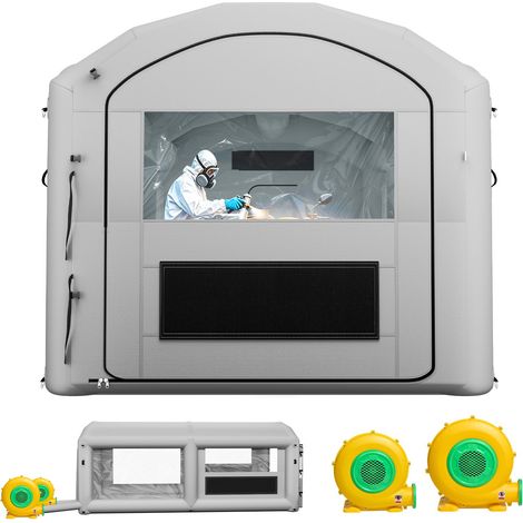 Cabine de Peinture Gonflable 6x3x2,5 m Souffleur de 550W+750 W Gris, Tente de Pulvérisation Portable à Toit Arqué avec Grand Filtre en Coton, pour VTT, Motos et Meubles de Taille Moyenne (1/5)