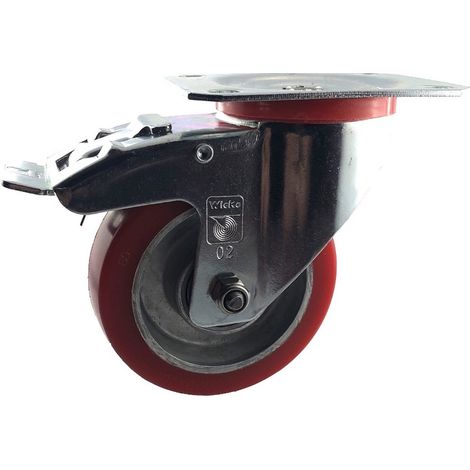 Roulette pivotante à frein diamètre 100 mm polyuréthane SOUPLE REDTHANE® ROUGE - 200Kg (1/2)