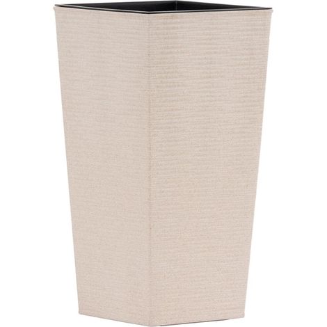 Pflanzgefäße NIZZA GROOVE creme Rillenoptik, 35 x 35 x 68 cm Kunststoffgefäß mit Holzfaseranteil und Einsatz (1/4)