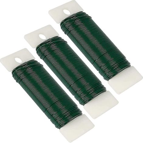 Fil de fer floral, lot de 3, 114 yards (environ 976 m), calibre 22 (environ 0,6 mm), vert, flexible, pour loisirs créatifs, couronnes et sapins de Noël - JBMEDIA (1/4)