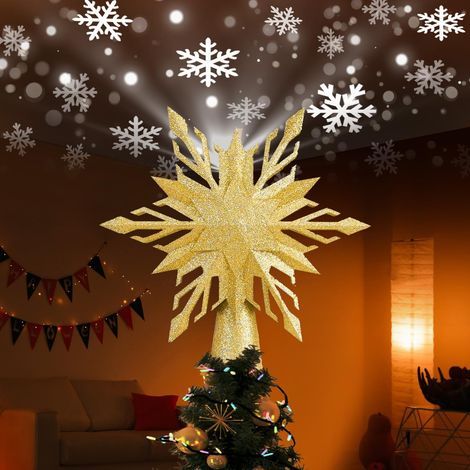 Beleuchteter Weihnachtsstern mit LED-Schneeflockenprojektion, Stern mit integriertem, rotierendem 3D-LED-Projektor, Weihnachtsdekoration für Zuhause, Büro und Innenräume (Gold) (1/5)