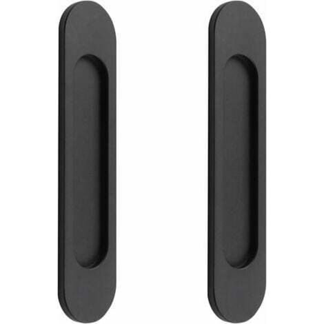 Set di 2 maniglie ovali autoadesive per porte scorrevoli, in lega di alluminio nero opaco, senza necessità di foratura, per porte scorrevoli a scomparsa. (1/5)